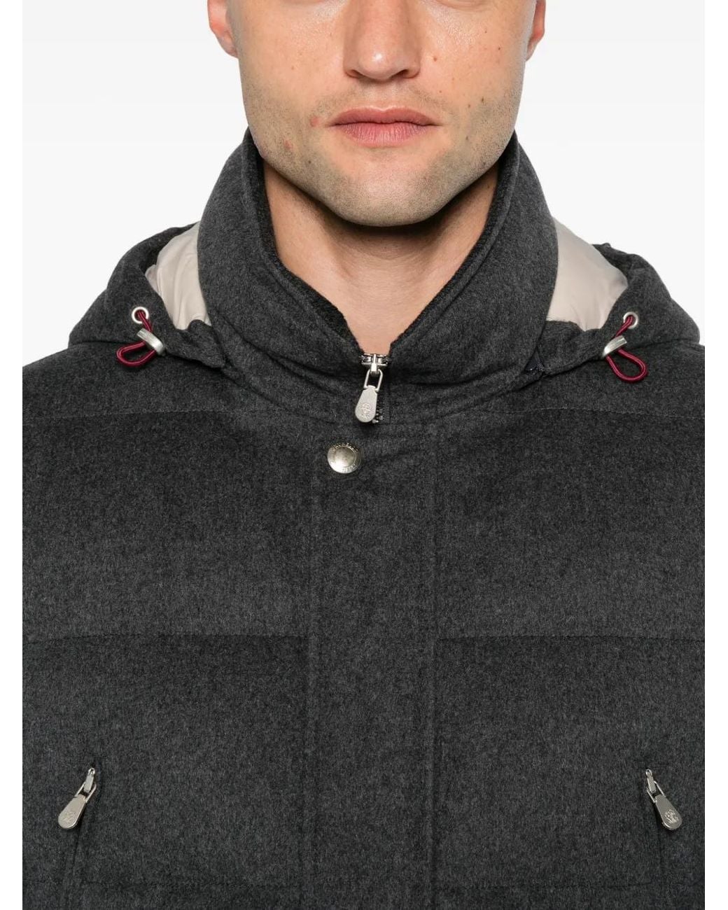 Brunello Cucinelli Black Quilted Hooded Jacket for men