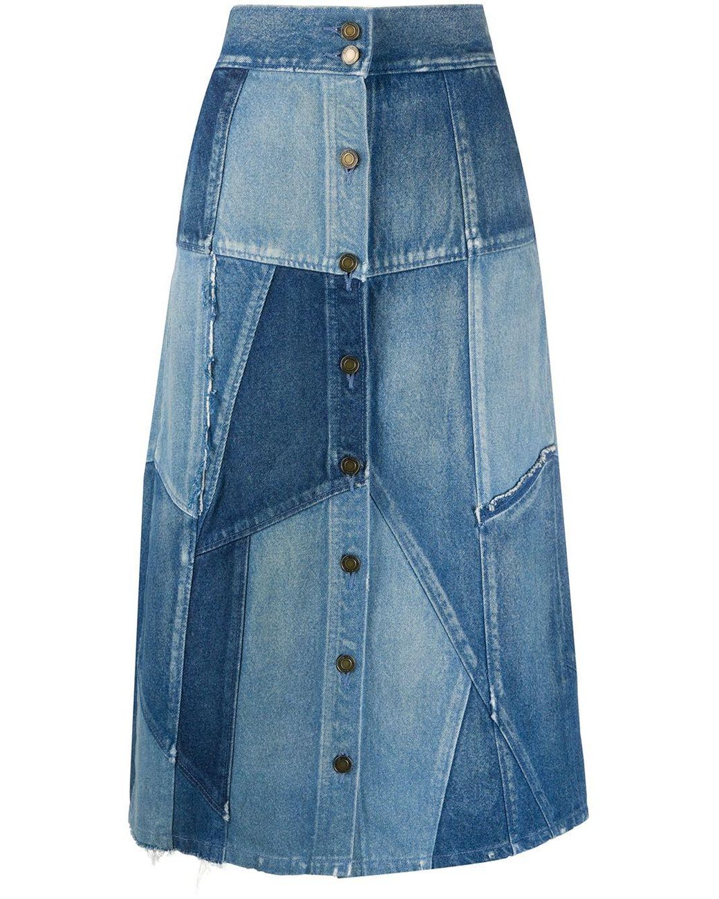 Saint Laurent Patchwork Denim Skirt in Blue | Lyst