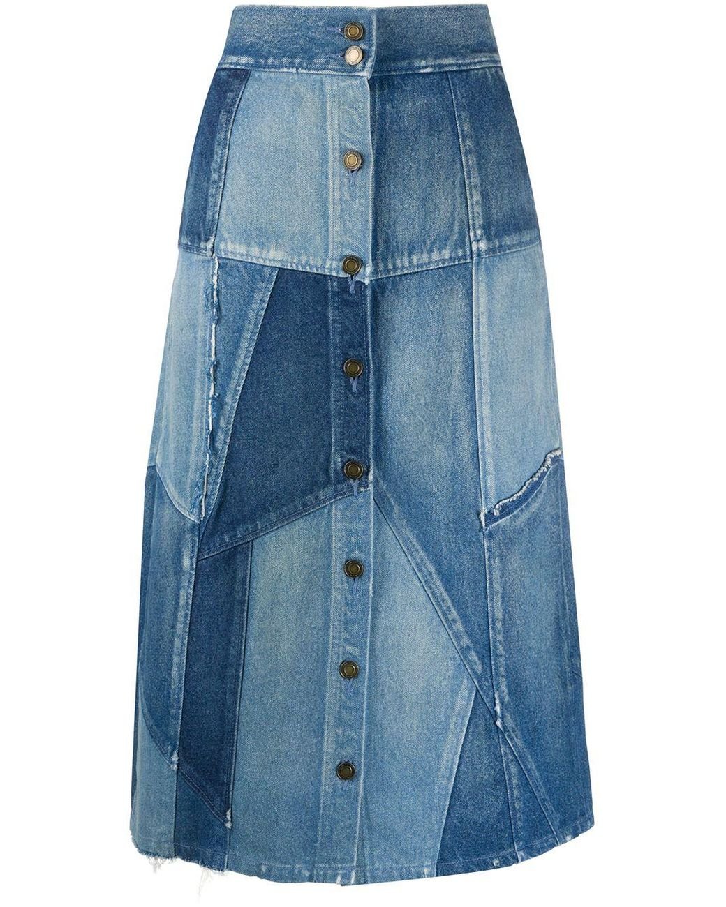Saint Laurent Patchwork Denim Skirt in Blue Lyst