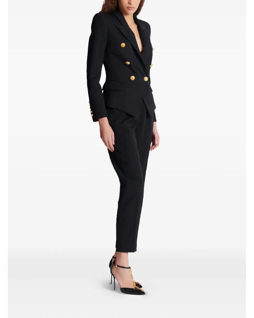 Balmain Black Grain-De-Poudre Double-Breasted Fitted Jacket