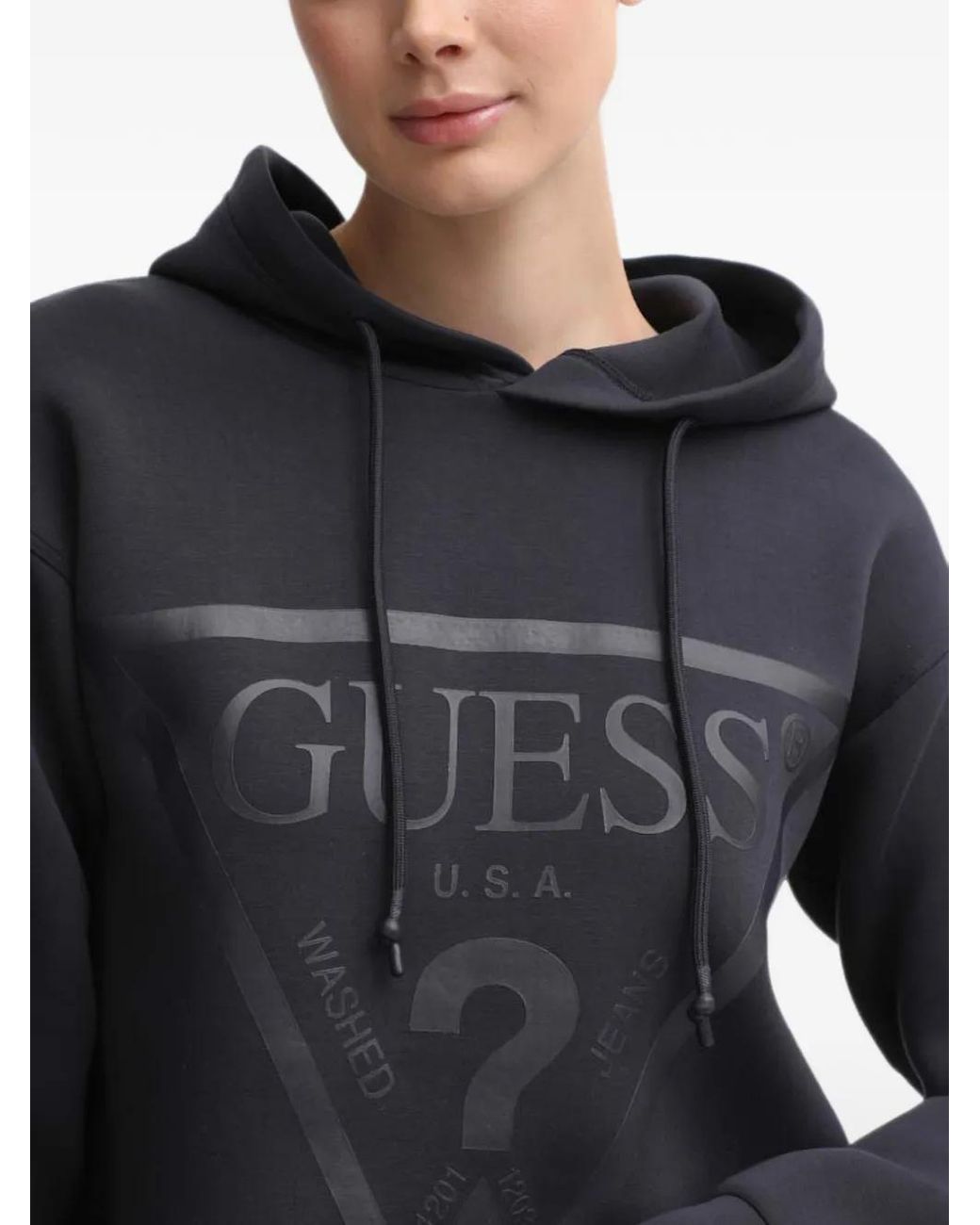 Guess Gray Logo-Print Cropped Hoodie