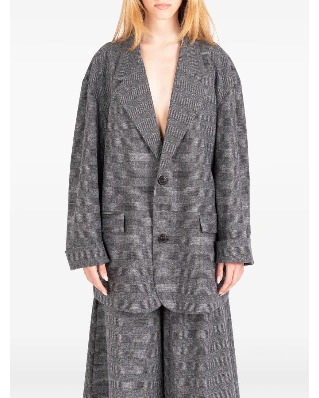 Societe Anonyme Gray Checked Wool Blazer