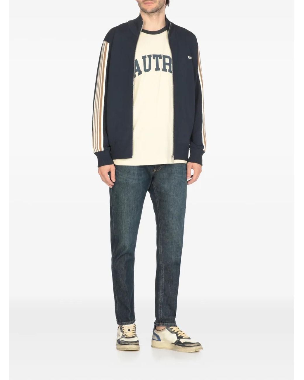 Autry Blue Stripe-Detail Zip-Up Cardigan for men