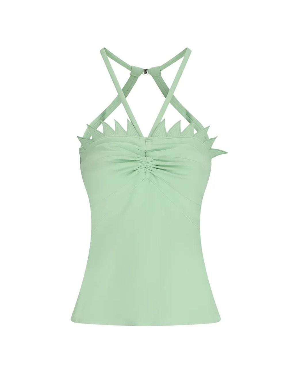 Rabanne Green Pointed-Trim Gathered Top