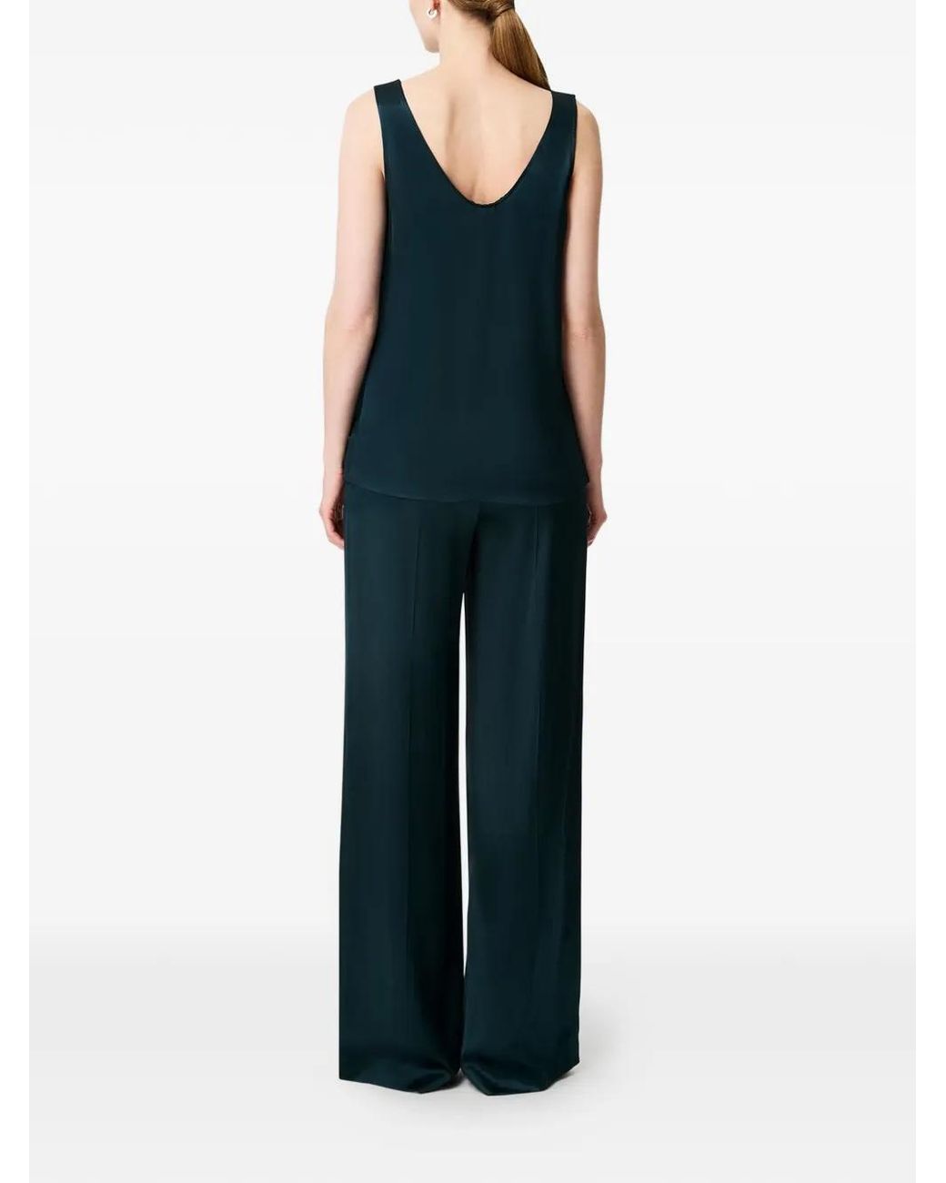 Another Tomorrow Blue Tank Satin Cocoon Blouse