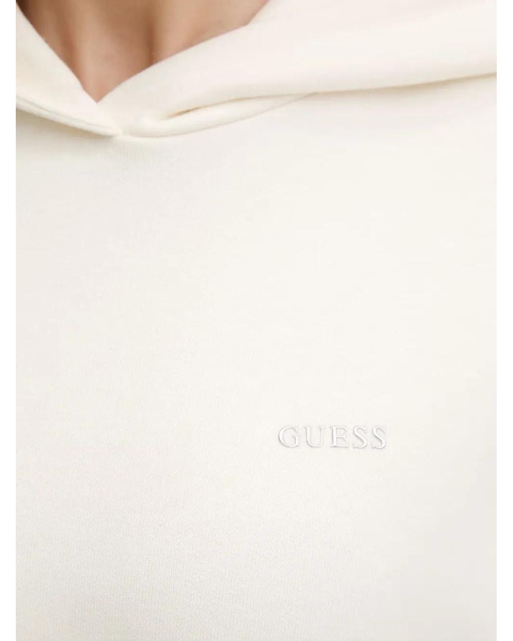 Guess White Logo-Embroidered Pouch-Pocket Hoodie