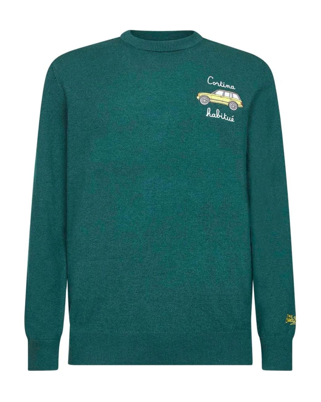 Mc2 Saint Barth Green Car-Artwork-Embroidered Sweater for men