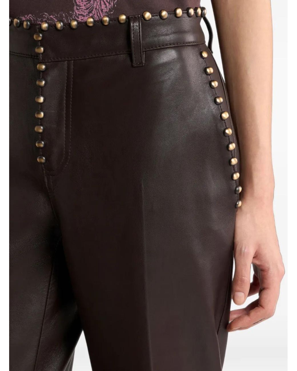 Etro Black Leather Trousers With Studs