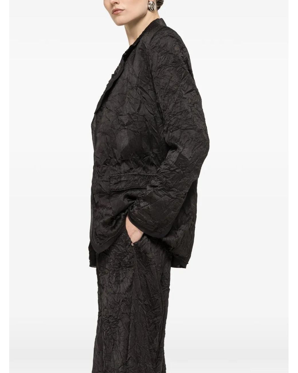 Nissa Black Blazer À Effet Froissé