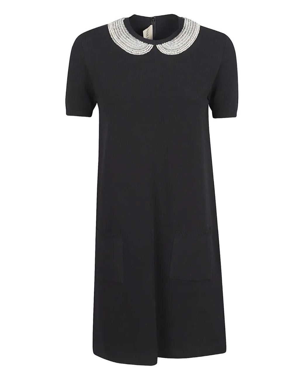 Valentino Garavani Black Embroidered Stretch Dress
