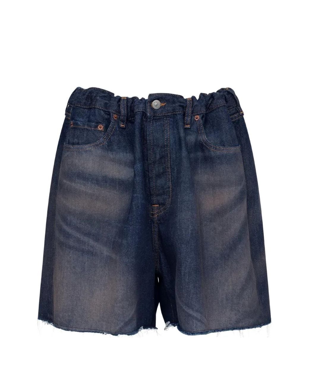 MM6 by Maison Margiela Blue Frayed-Detail Cotton Shorts