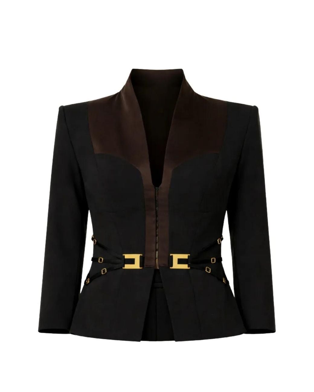 Elisabetta Franchi Black V-Neck Buckle Blazer
