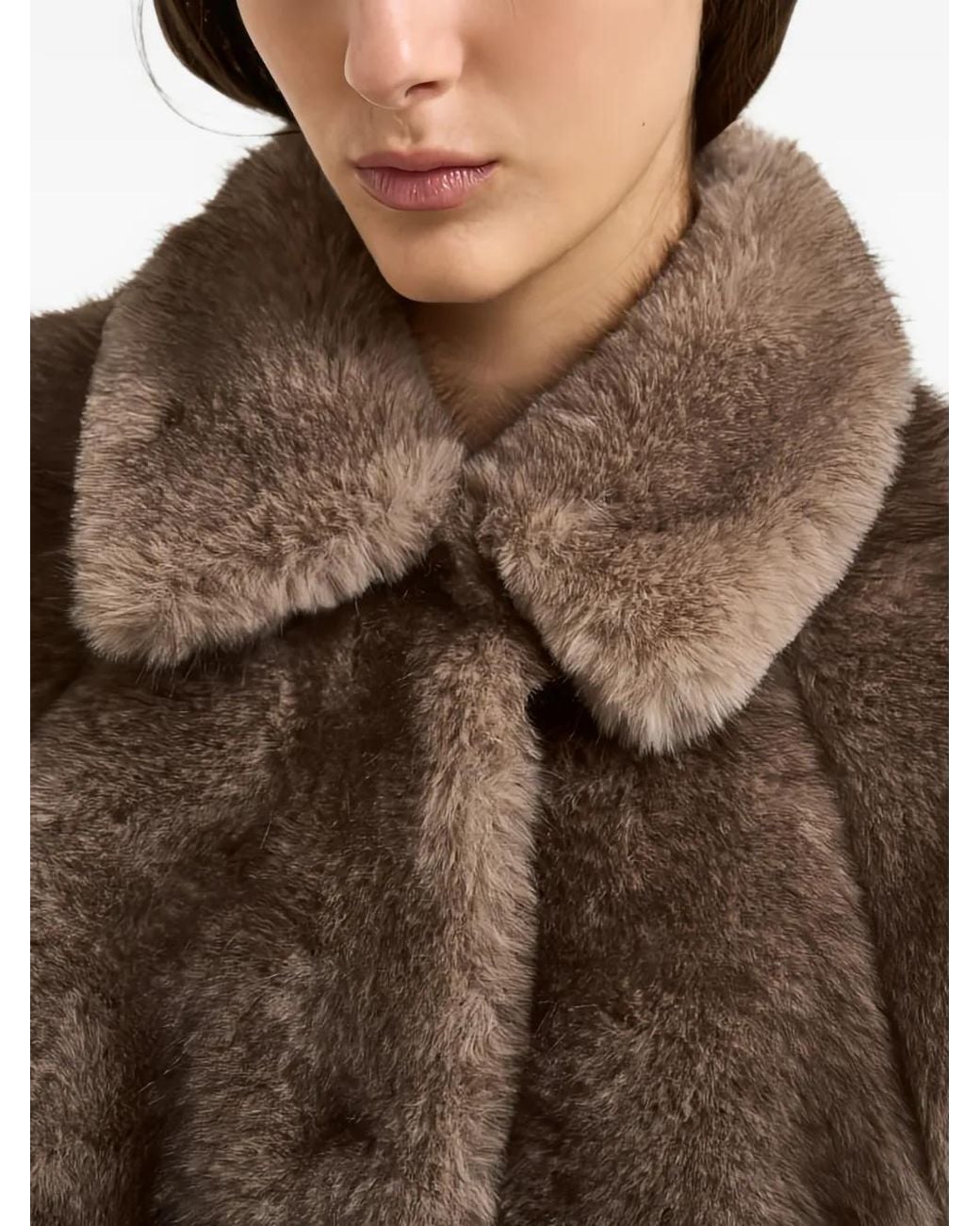 Valentini Brown Manteau À Col En Fourrure Artificielle