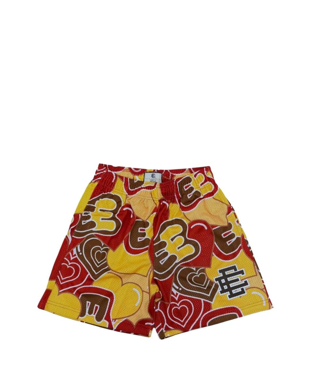 Eric Emanuel Red Heart-Print Mesh Shorts for men