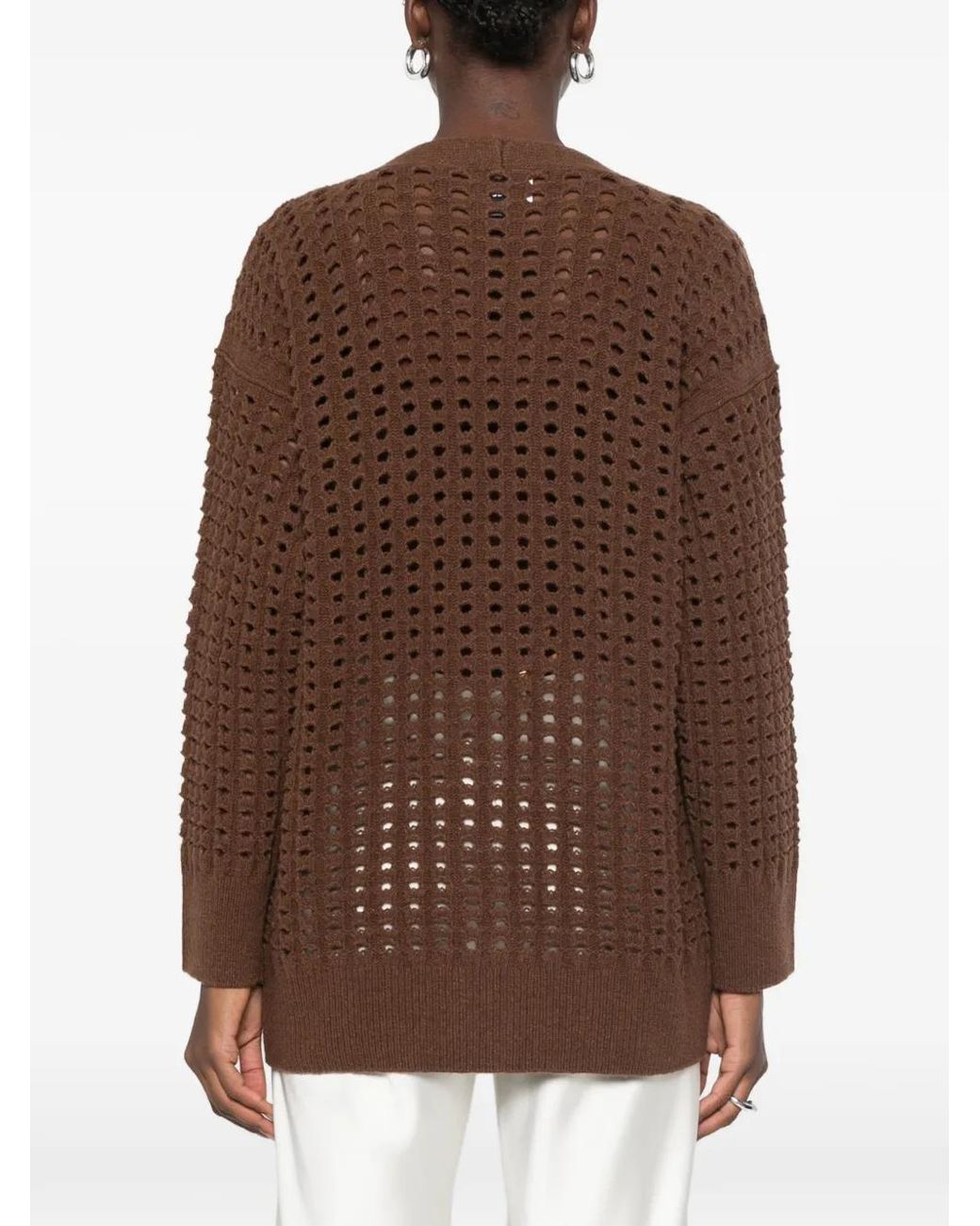 Nude Brown Perforated-Knit Wool Cardigan
