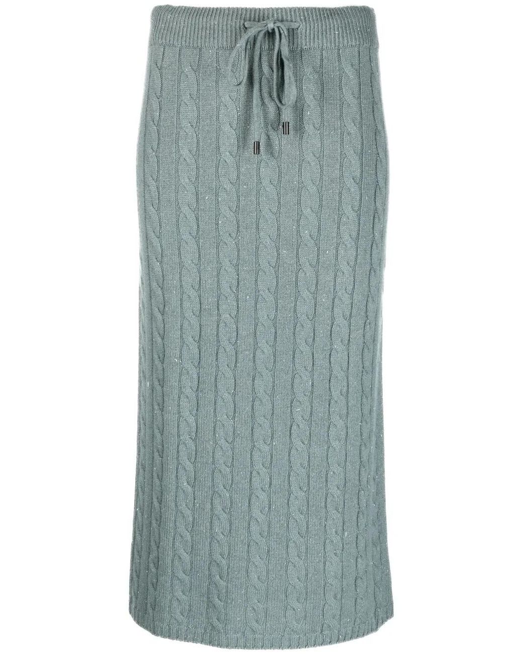 Peserico Blue Cable-Knit Mid Skirt