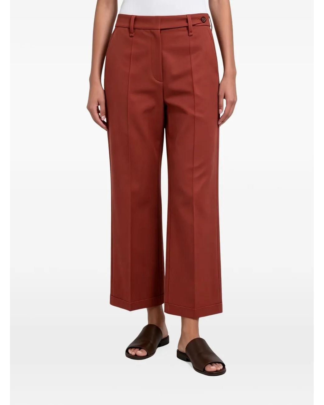 Brunello Cucinelli Red Pressed-Crease Cropped Trousers