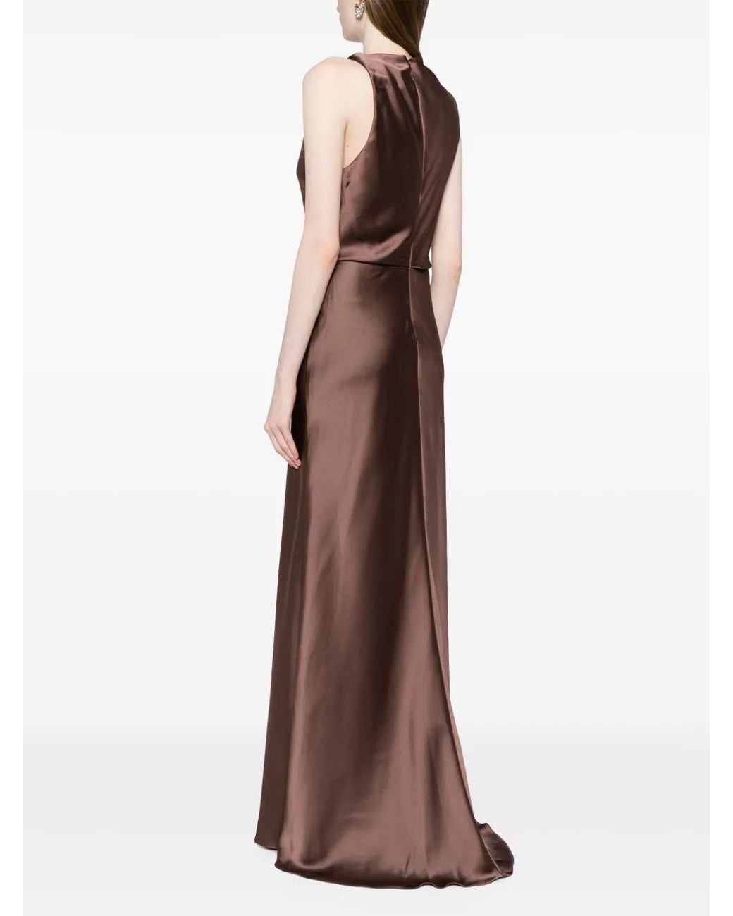 Amsale Brown Asymmetric Draped Satin Gown