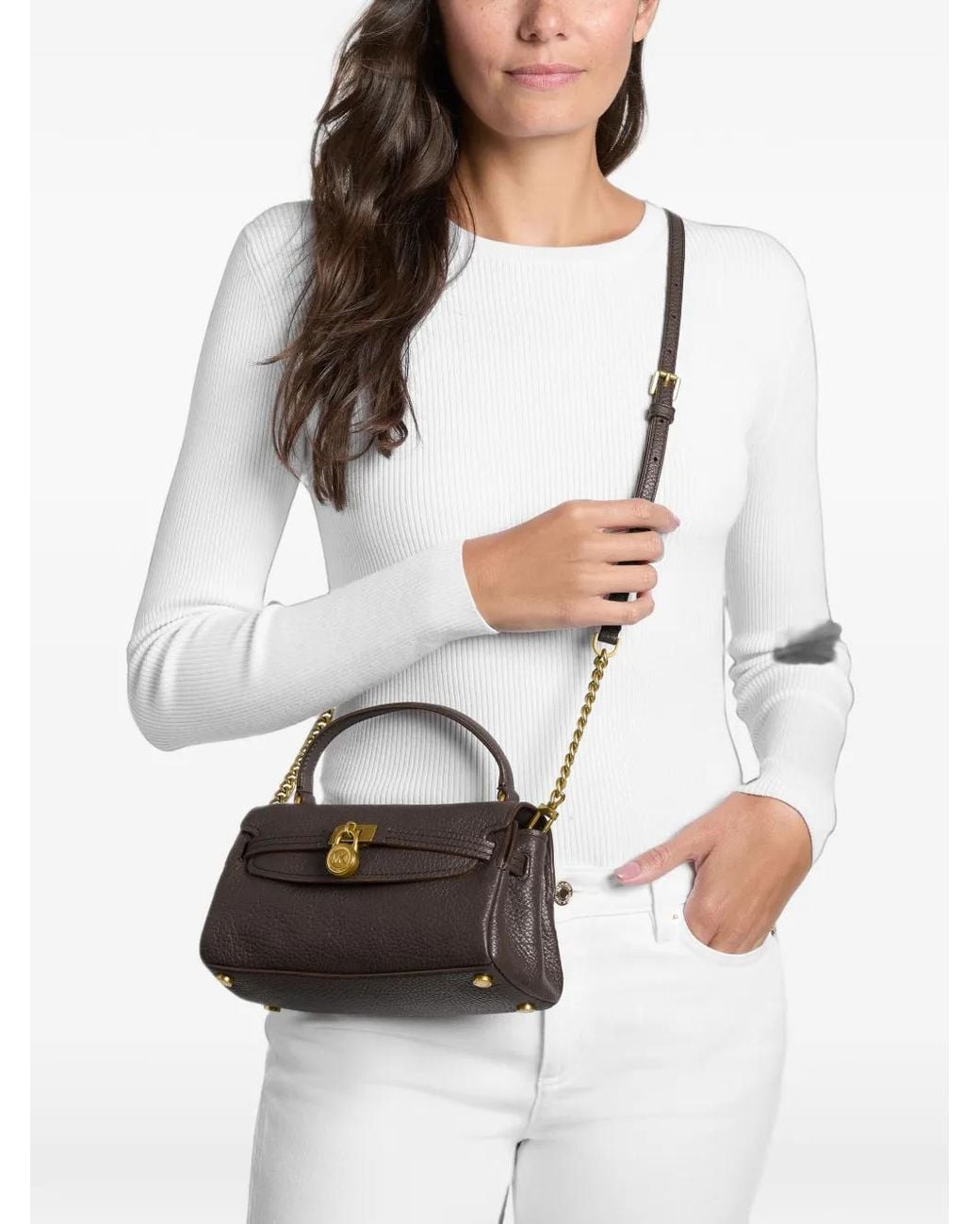 Michael Kors White Hamilton Moderne Extra-Small Textured Leather Slouchy Cross Body Bag