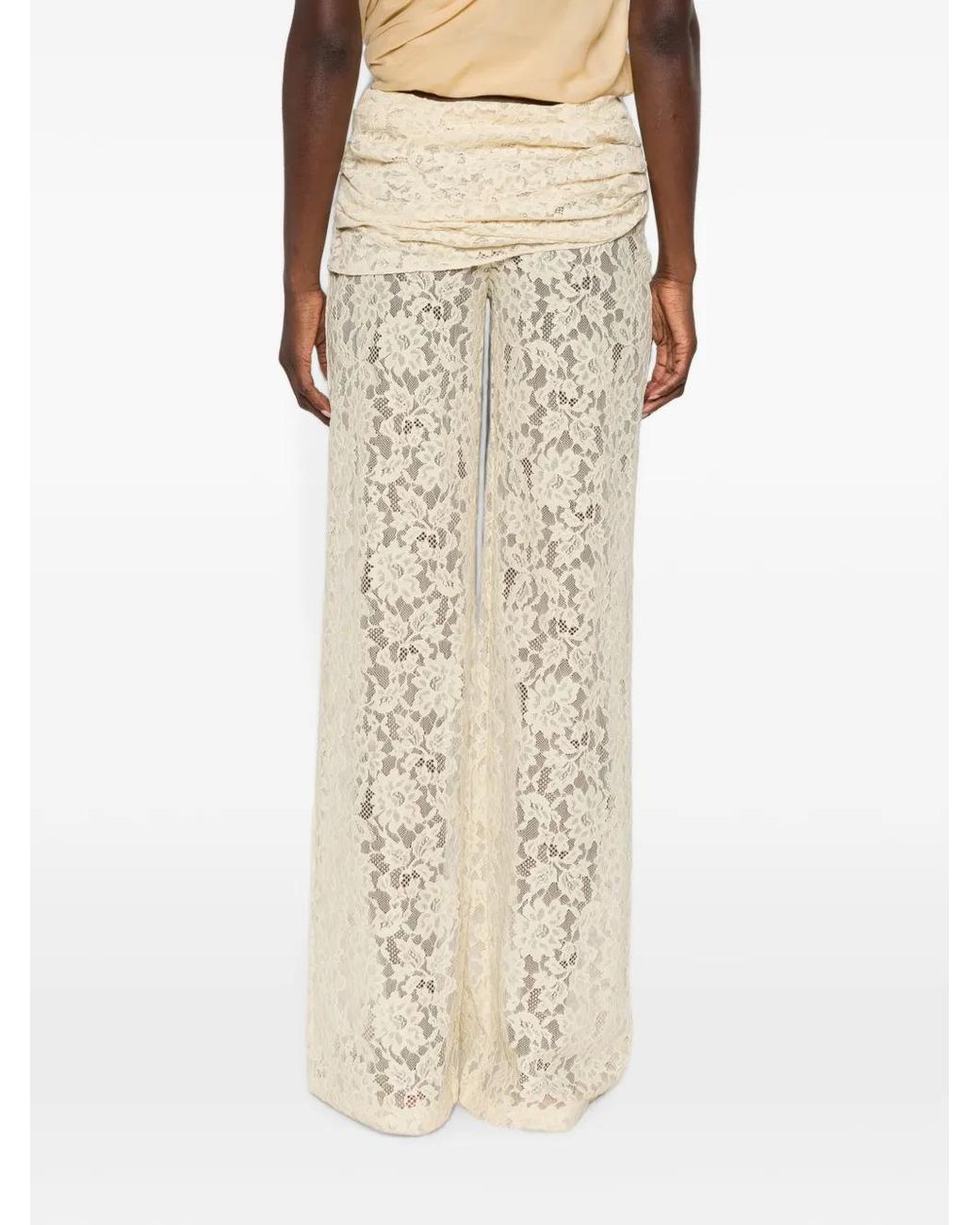 De La Vali White Rocio Floral-Lace Trousers