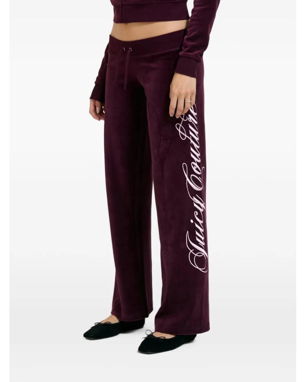 Juicy Couture Purple Logo-Embroidered Velour Track Pants