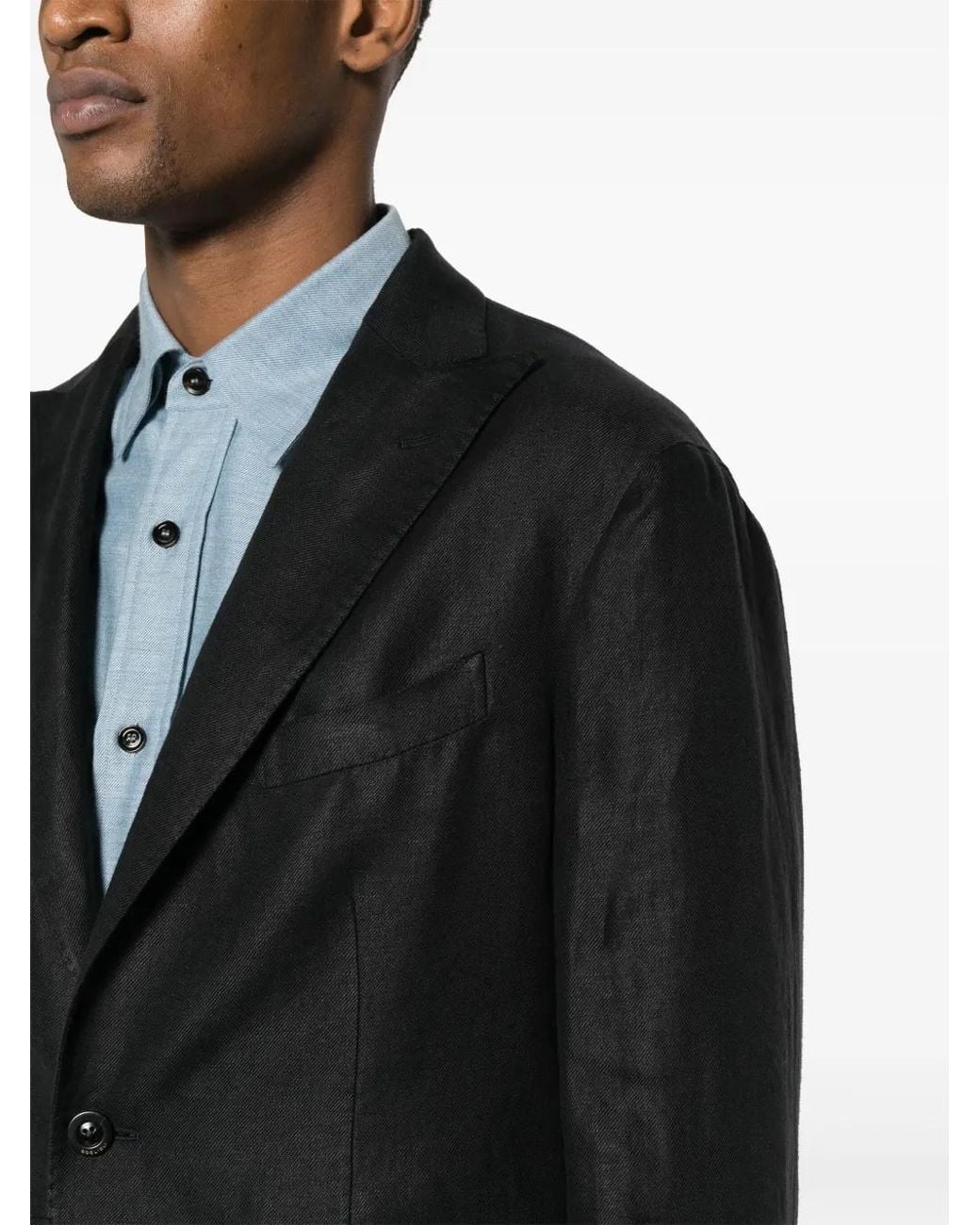 Boglioli Black Single-Breasted Linen Blazer for men