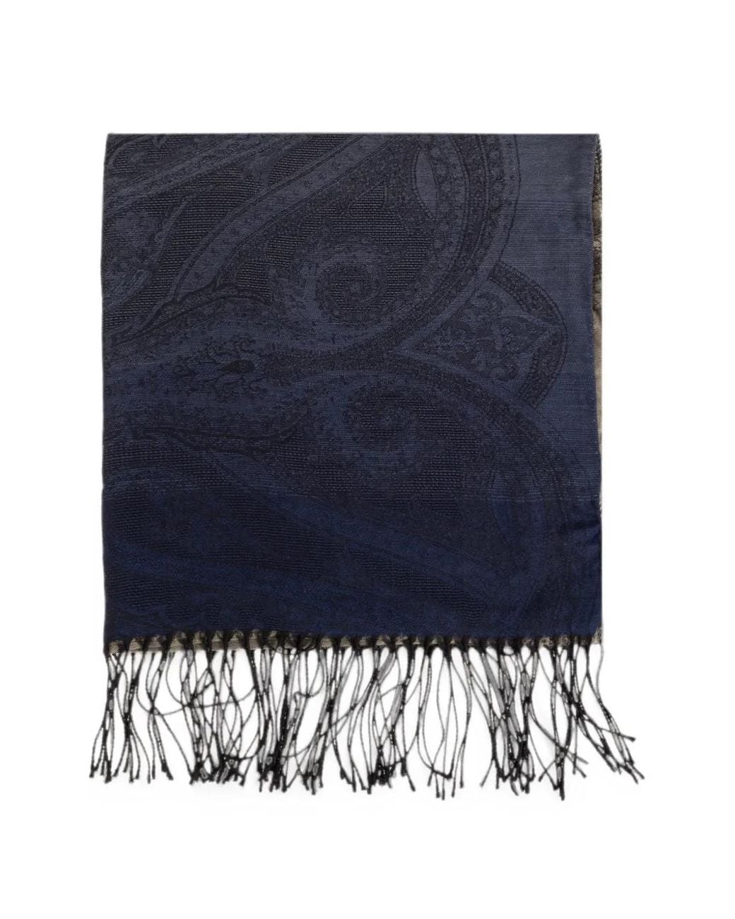 Etro Blue Écharpe Frangée À Motif Cachemire