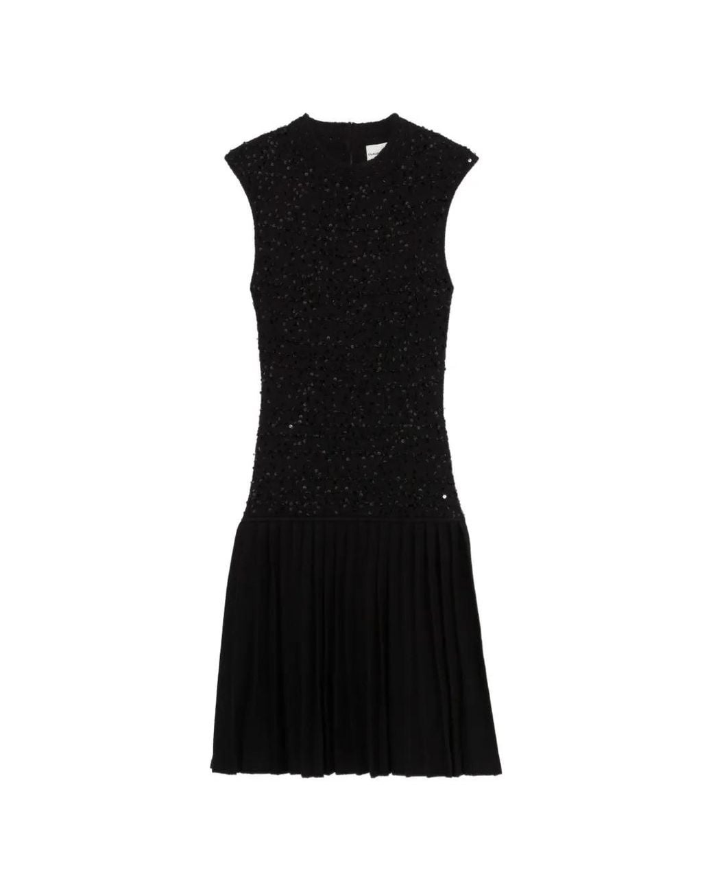 Claudie Pierlot Black Sequin-Embellished Pleated Knitted Dress