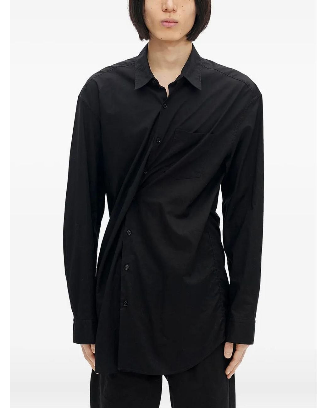 Ann Demeulemeester Black Draped Cotton Shirt for men