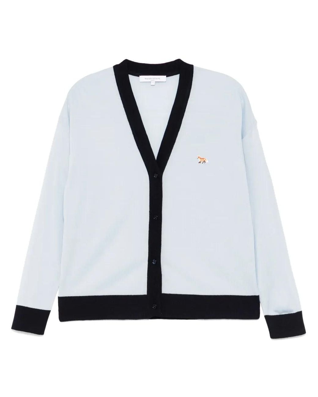 Maison Kitsuné White Wool Cardigan With Contrast Trim And Embroidered Emblem