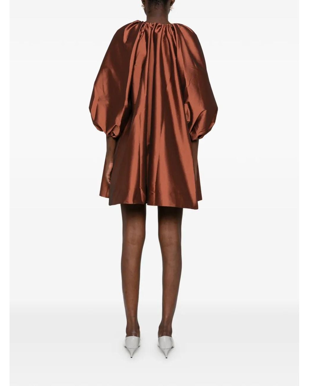 BERNADETTE Brown George Puff-Sleeve Mini Dress