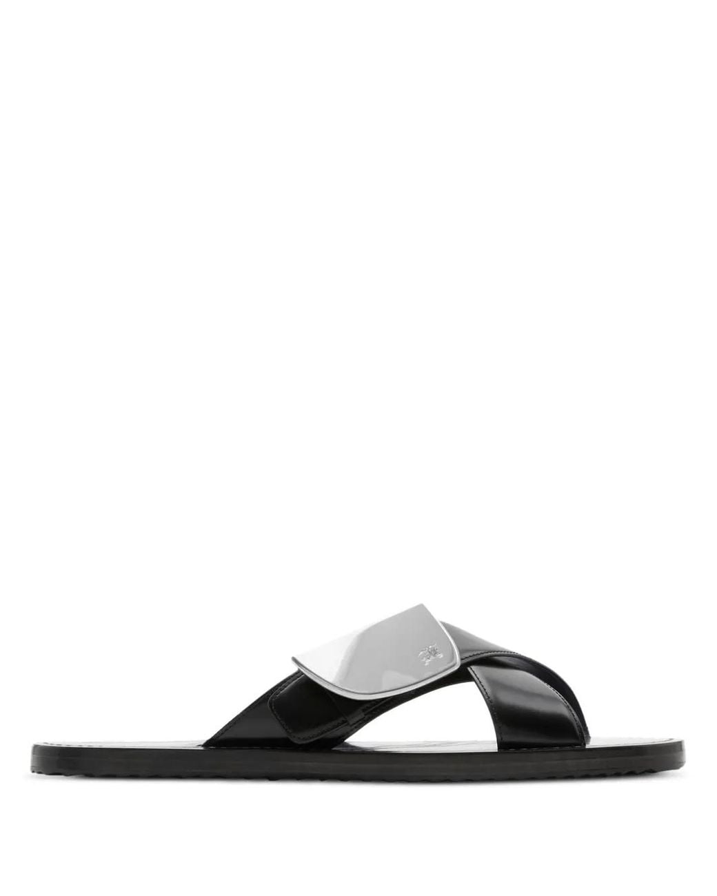 Burberry Black Leather Strip Shield Slides for men