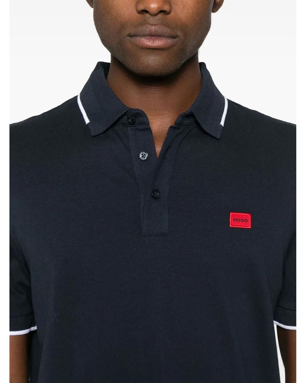 HUGO Black Cotton-Piqué Slim-Fit Polo Shirt With Logo Label for men