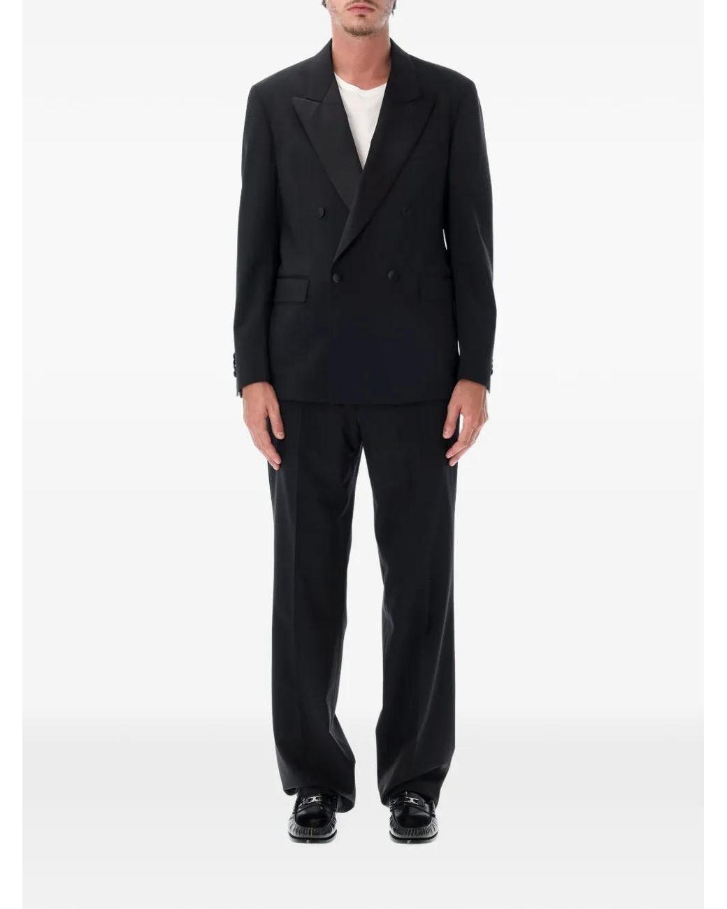 Lardini Black Double-Breasted Peak-Lapel Suit for men