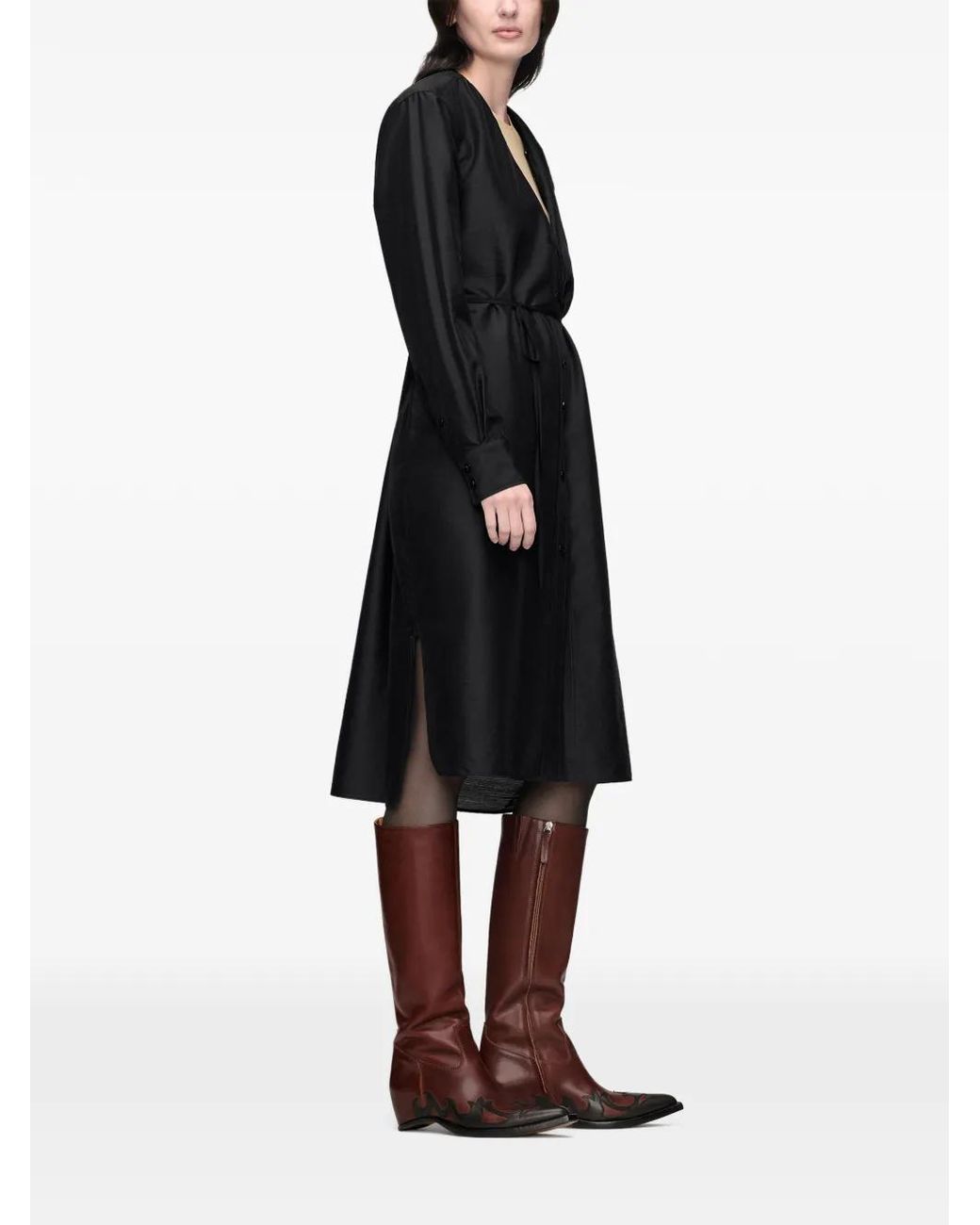 Maison Margiela Black Fold-Collar Midi Dress