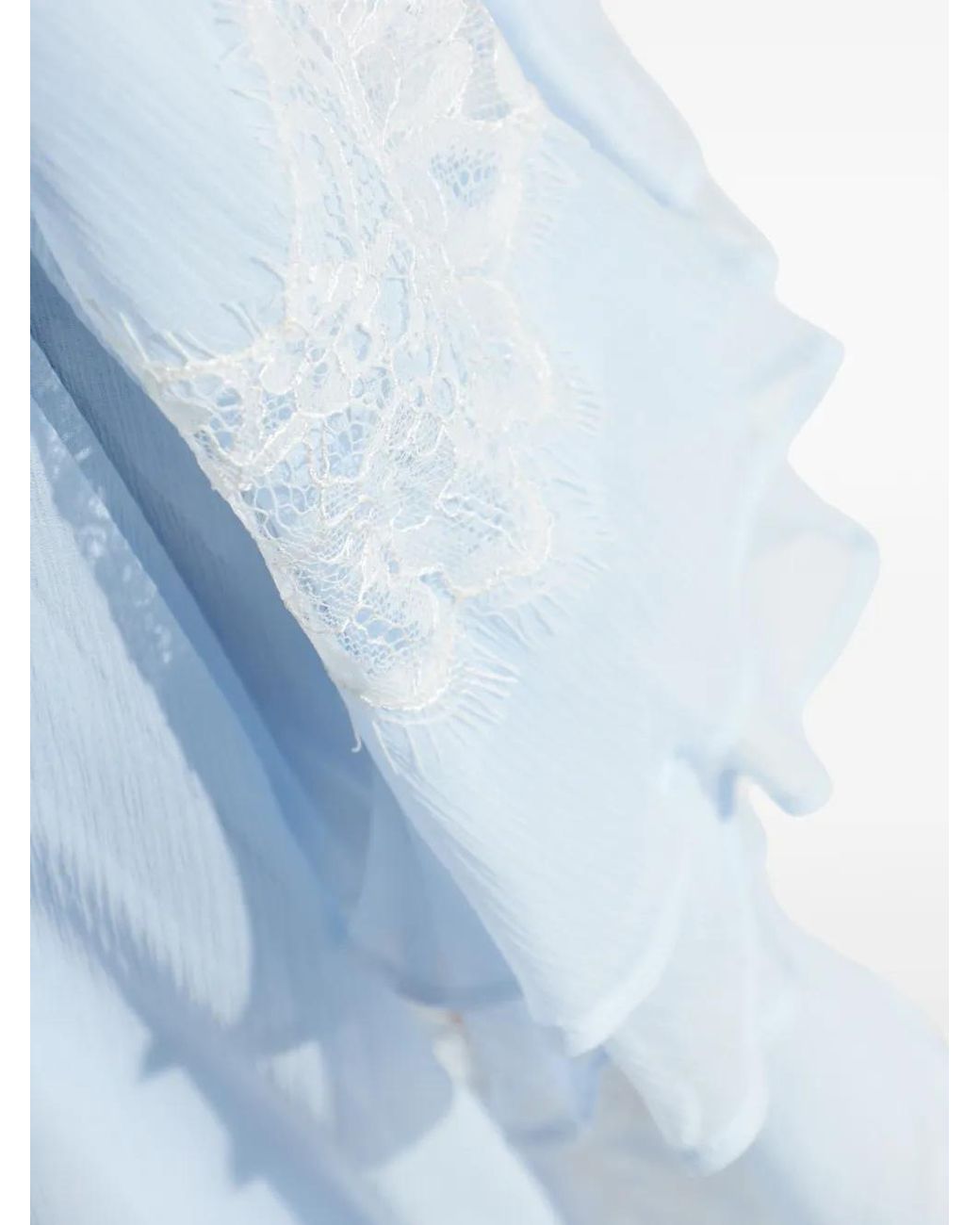 LoveShackFancy Blue Jolina Lace-Detail Ruffled High-Low Skirt