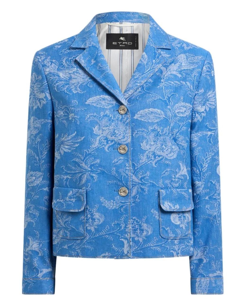 Etro Blue Jacquard Floral-Motif Jacket