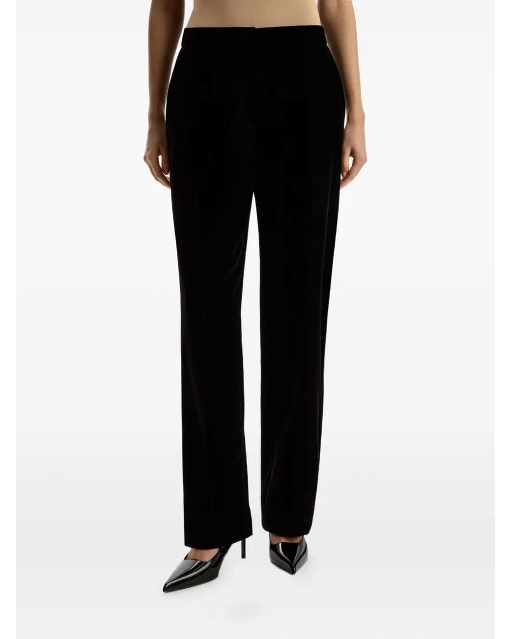 12 STOREEZ Black Velvet Straight-Leg Trousers