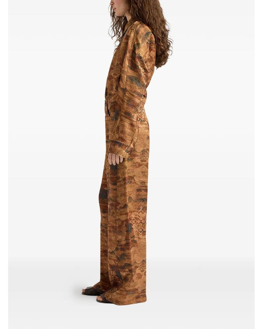 Momoní Brown Aguila Printed Jacquard Flared Trousers