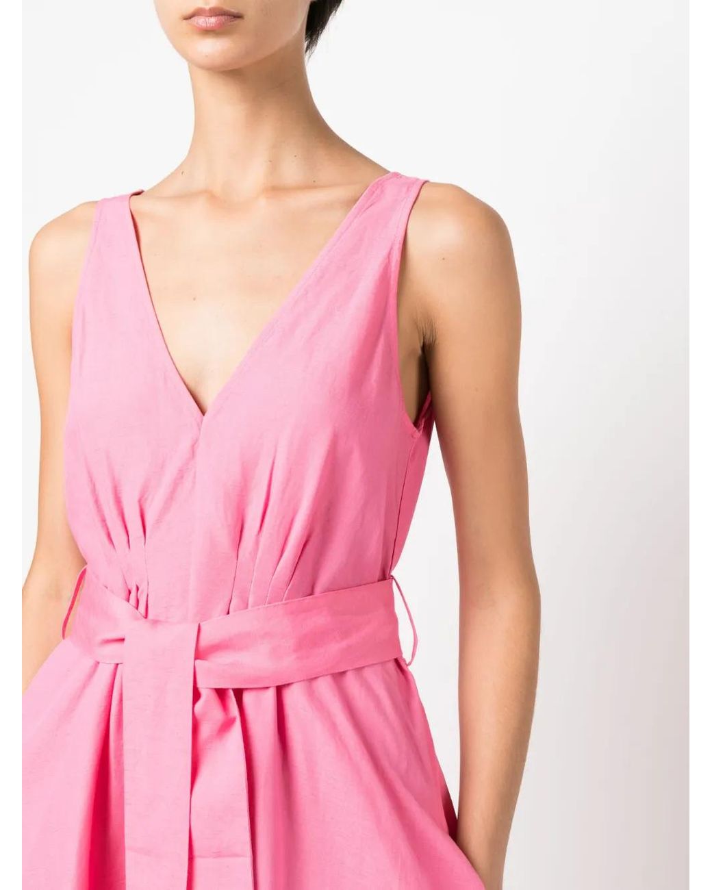 Closed Pink Belted-Waist Sleeveless Dress