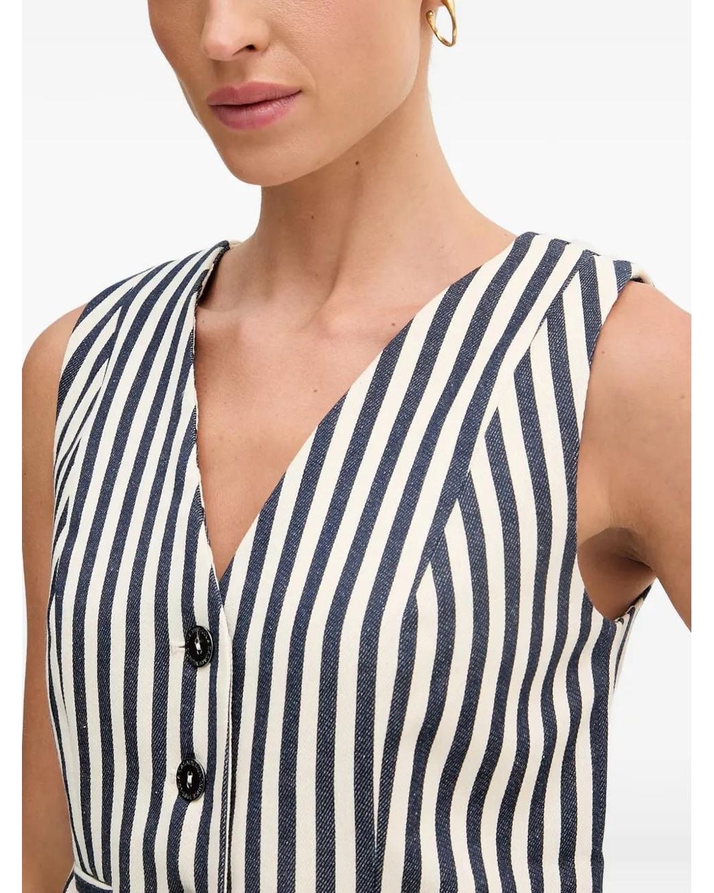 Lola Casademunt Blue Striped Button-Up Vest