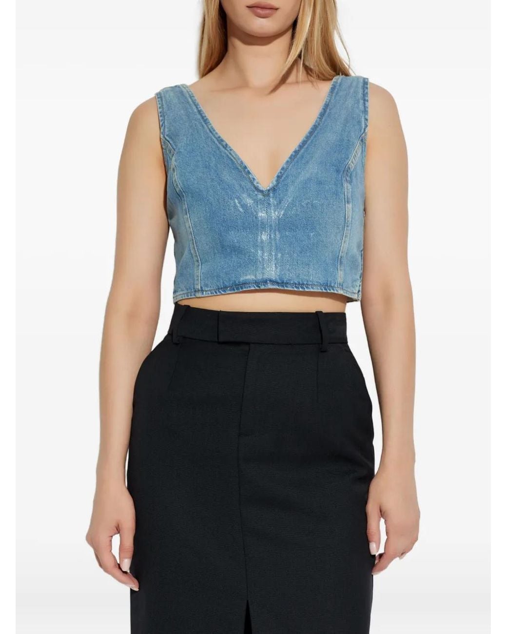 IRO Blue V-Neck Denim Top