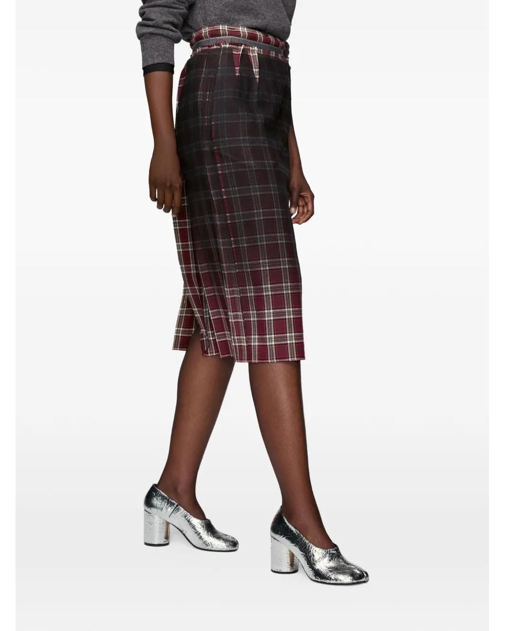 Maison Margiela Black Faded Check Wool Skirt