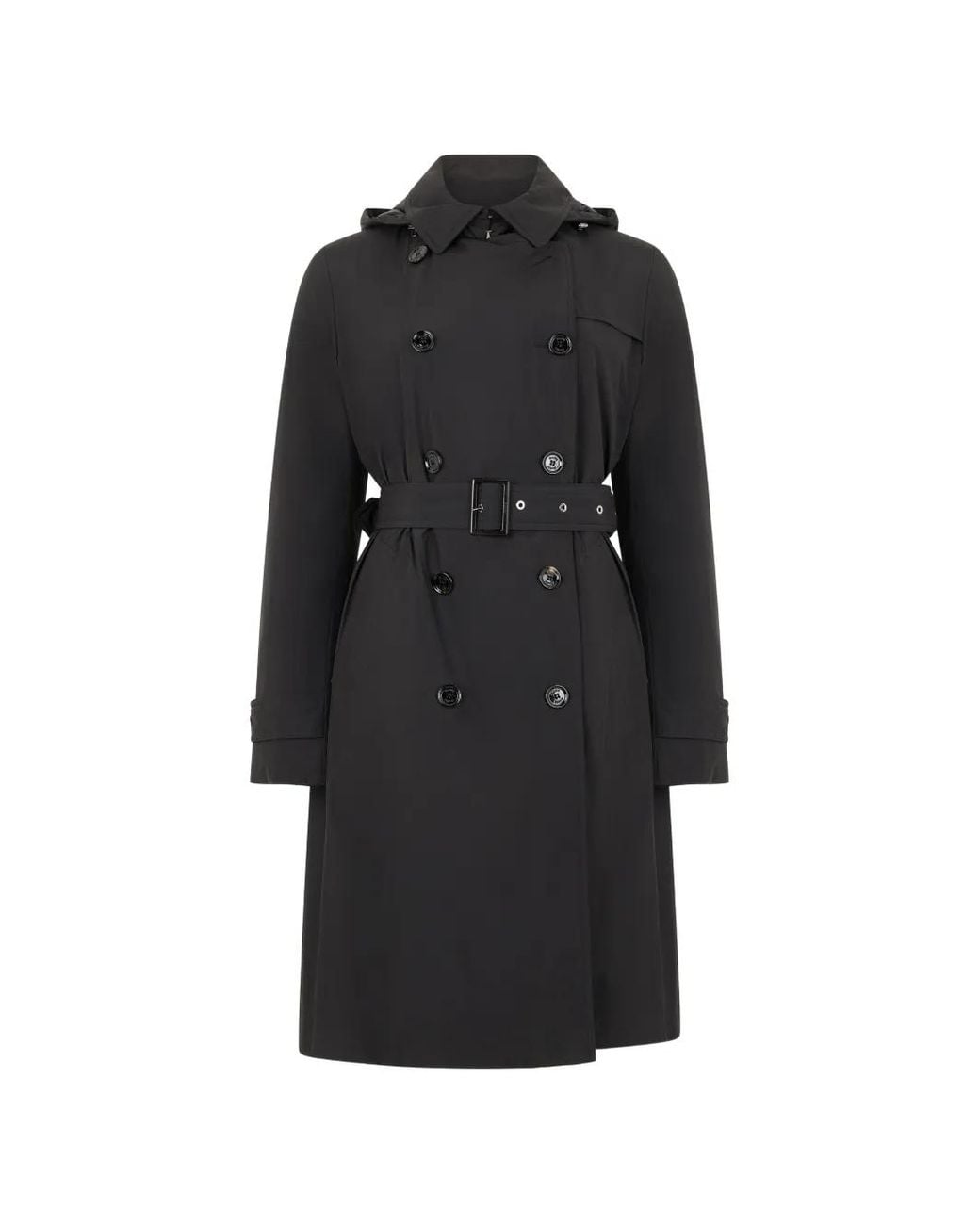 Moorer Black Rolita-Stp Double-Breasted Hooded Trench Coat