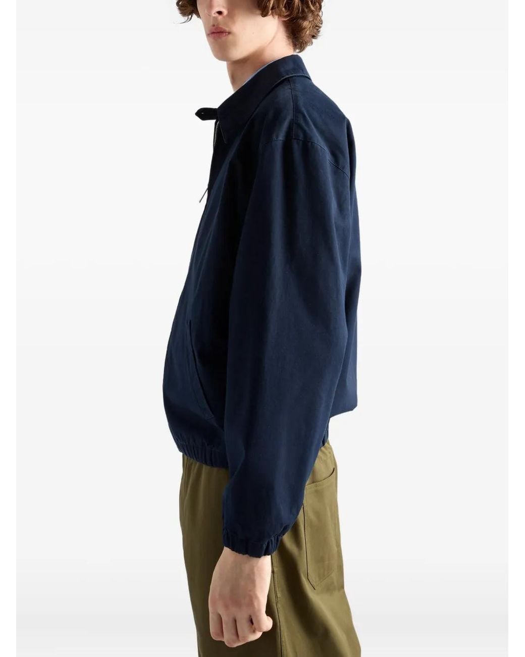 Giacca Con Zip E Ricamo di Prada in Blue da Uomo
