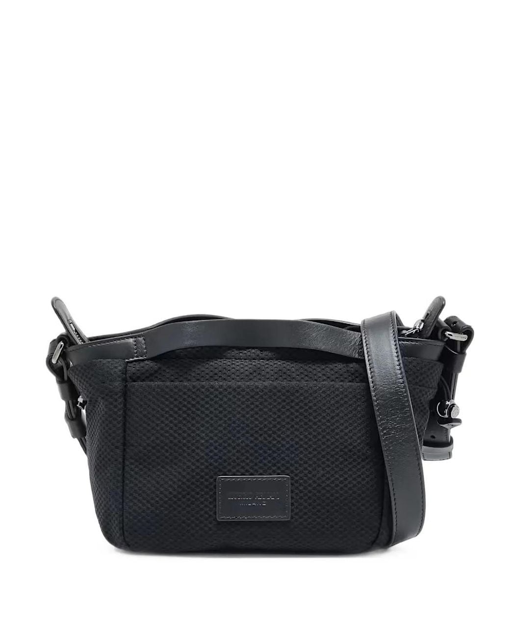 Giorgio Armani Black Logo-Patch Messenger Bag for men