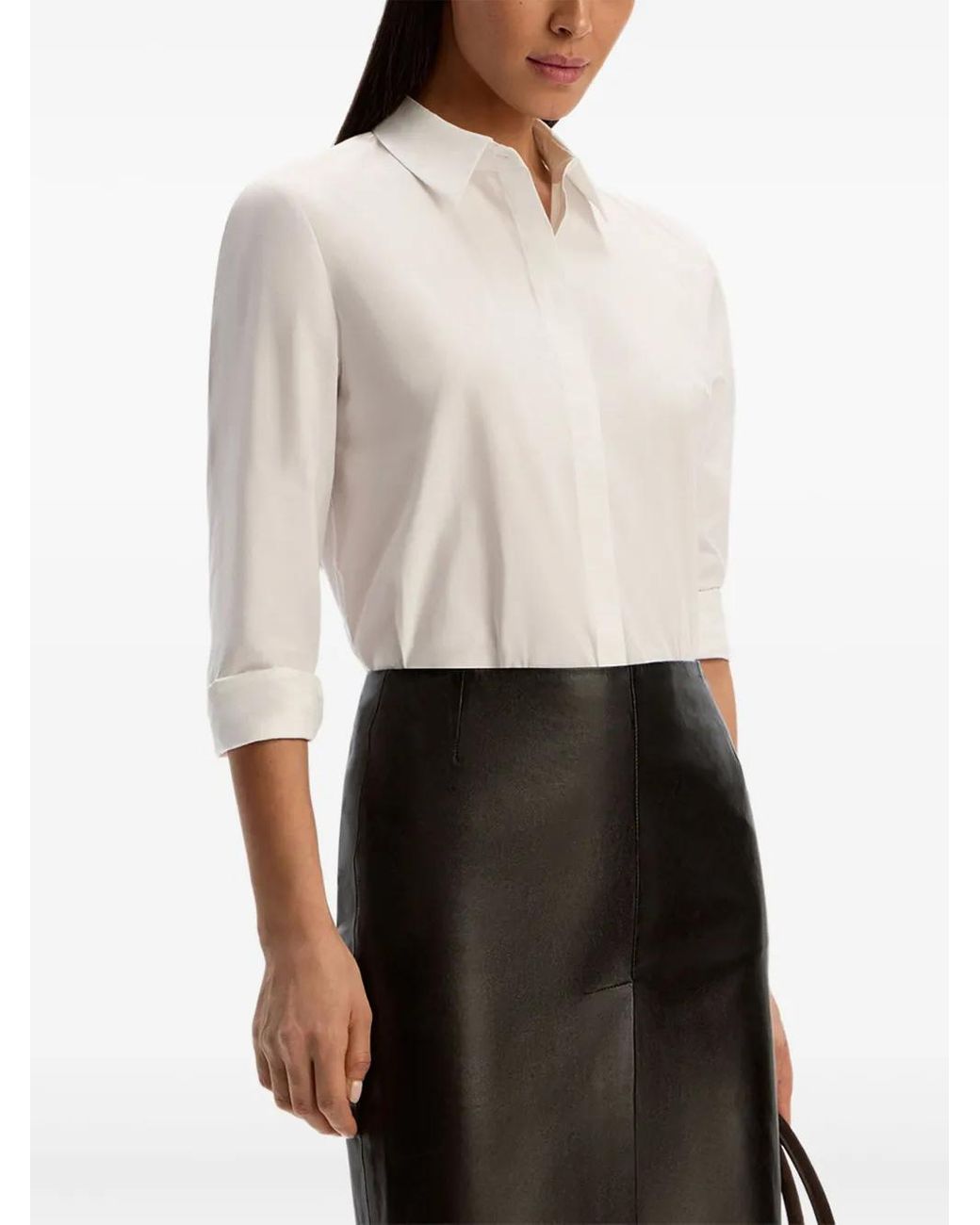 12 STOREEZ White Concealed-Front Cotton Shirt