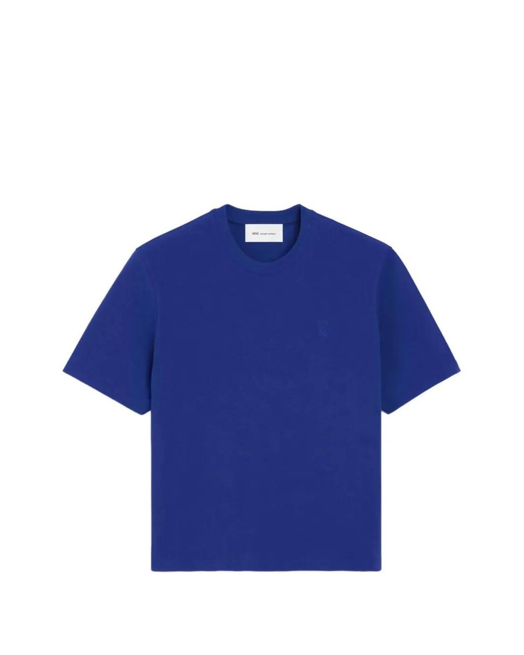 AMI Blue Cotton T-Shirt With Embossed Ami De Coeur