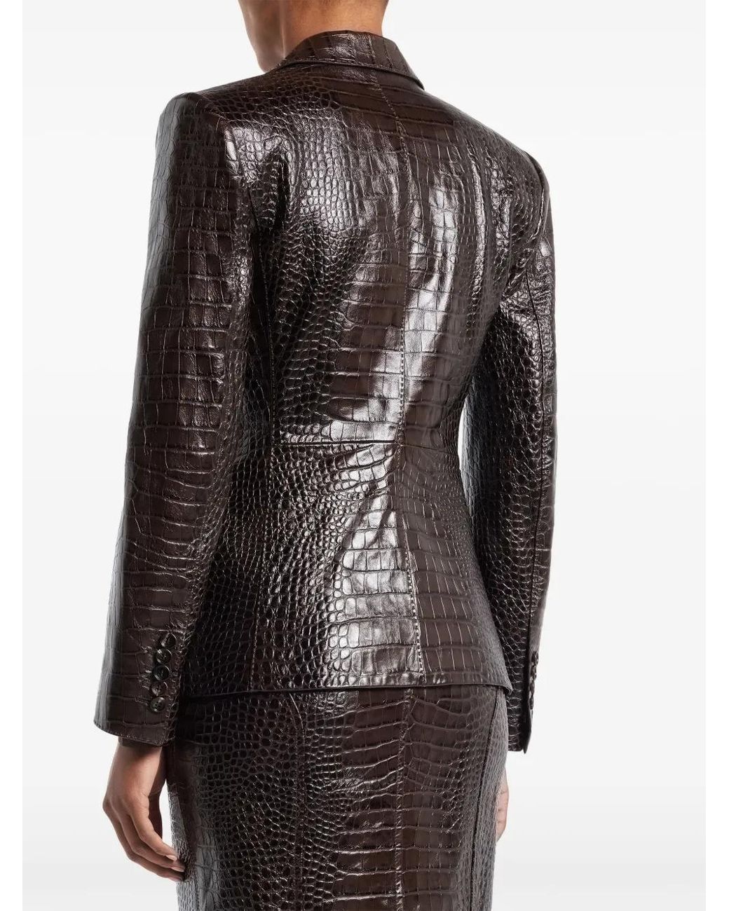 Tom Ford Leren Blazer Met Slangenleer-Effect in het Black