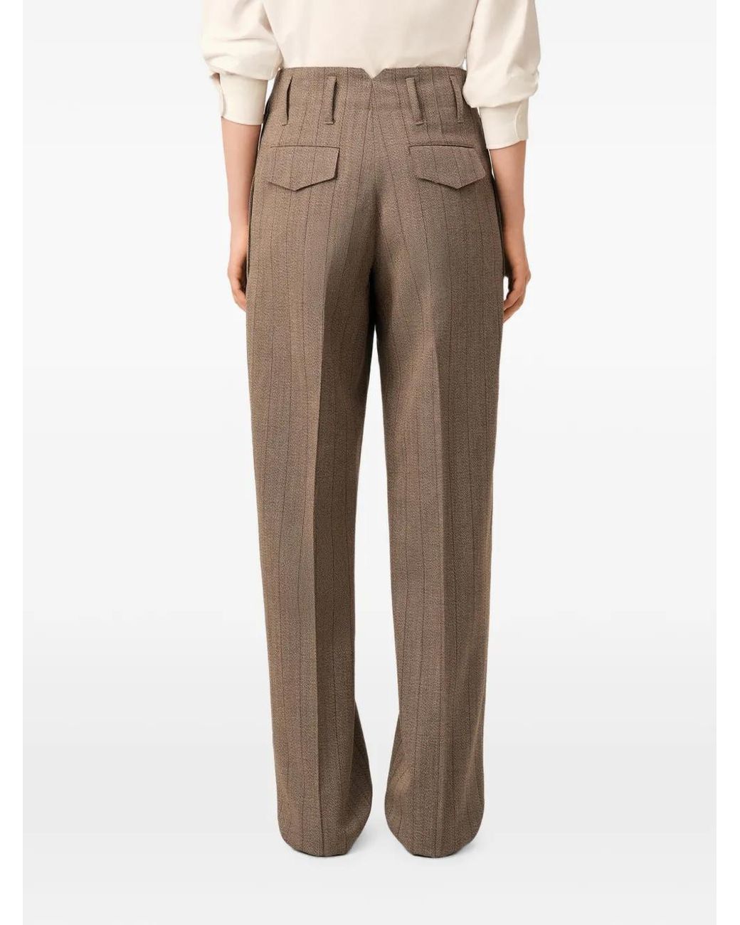 AMI Natural Striped Wool Two-Pleats Trousers